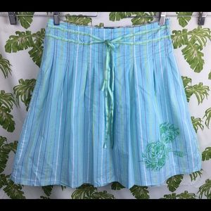 Pastel Stripes & Flowers Pleated Fit & Flare Skirt